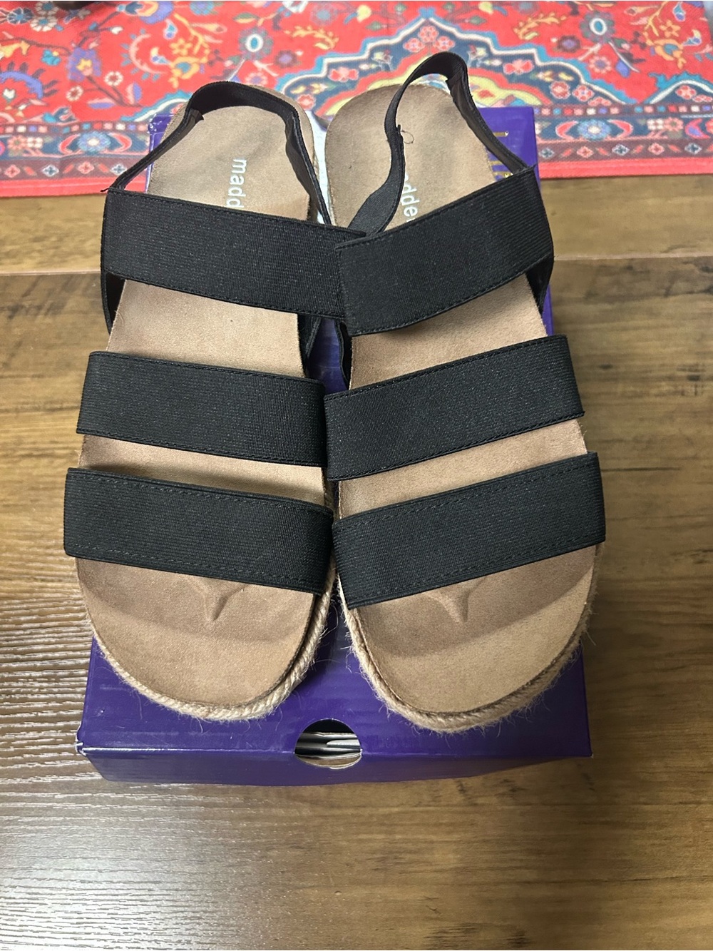 Madden Girl Black Triple Strap Espadrille Sandals Size 7.5